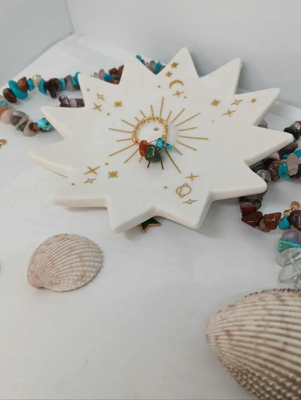 Beautiful Gold Wire Wrapped Stackable Ring with Turquoise, Green & Coral Chips